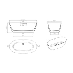 Cada Baie Freestanding Greta 160x80cm, Acril, Ovala, Finisaj Negru