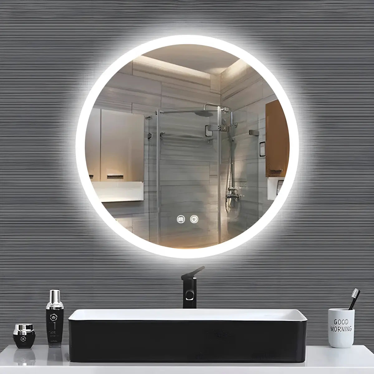 Oglinda baie J1579 cu iluminare LED si Functie Dezaburire, Dimensiune R70cm-Diplon