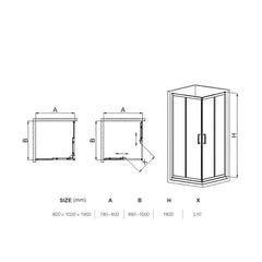 Cabina de dus BR6692CG-80X100cm, Sticla Securizata Gri, Cadru Aluminiu Cromat, usi Culisante-Diplon