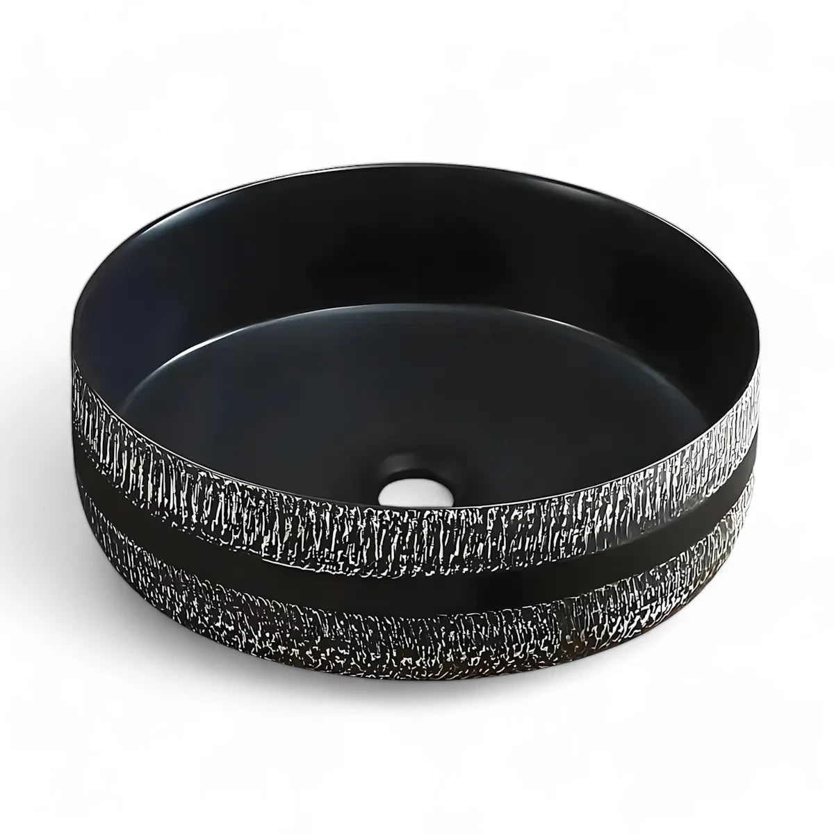 Lavoar Baie pe Blat WB6302 R36cm, Rotund, Material Portelan, Culoare Negru, Design Modern-Diplon