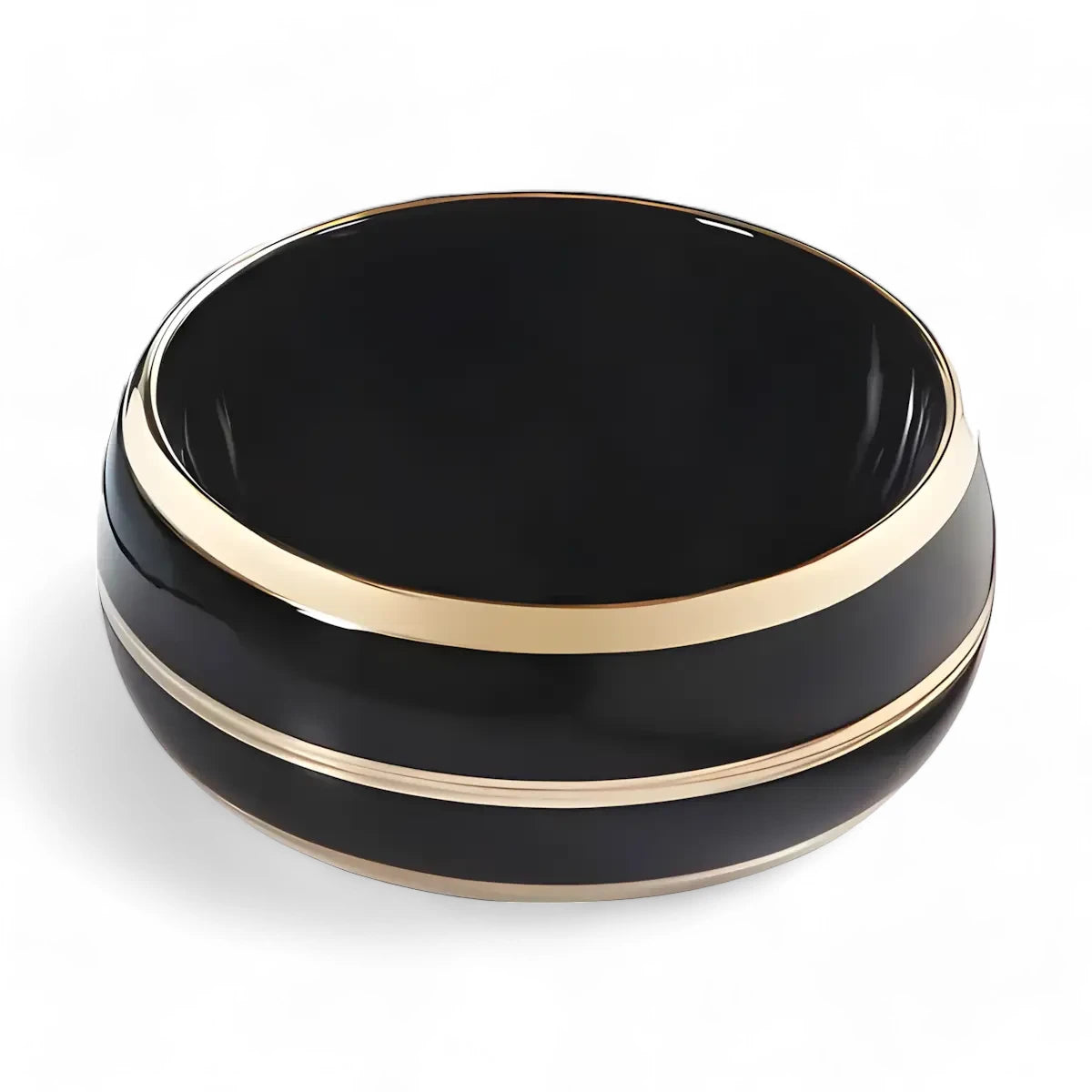 Lavoar Baie pe Blat WB6303 R41cm, Rotund, Material Portelan, Culoare Negru si Auriu, Design Modern-Diplon