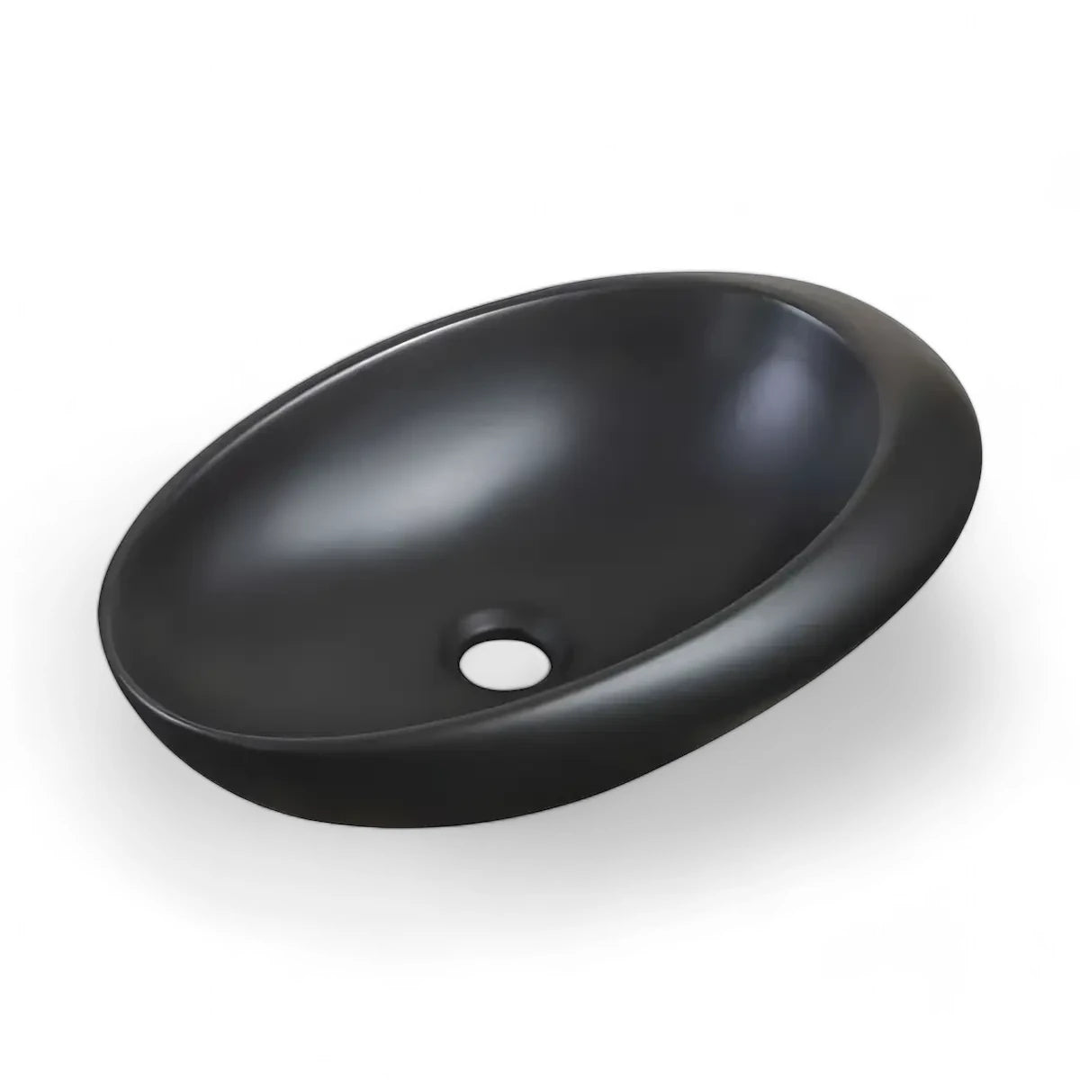 Lavoar Baie WB6331BL 48x31cm, Tip Montare pe Blat, Culoare Negru Mat, Forma Ovala, Fara Gaura Baterie, Fara Preaplin-Diplon