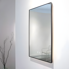 Oglinda Baie J1582 50cm x 90cm, Rama Aluminiu Negru Mat, cu Lumina Led si Functie Dezaburire-Diplon