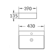 Chiuveta Baie 43x39cm, WB6438-43, Tip Montaj Suspendat sau pe Blat, Culoare Alb, Portelan, Cu Gaura Baterie, Fara Preaplin-Diplon