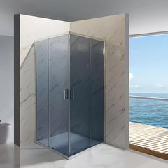 Cabina de dus BR6692CG-80X100cm, Sticla Securizata Gri, Cadru Aluminiu Cromat, usi Culisante-Diplon