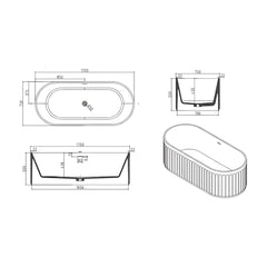 Cada freestanding ovala din compozit BT8101 NegruMat-Diplon