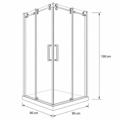 Cabina De Dus Gal 90x90cm, Sticla Securizata 8mm, Profil Aluminiu Cromat, Usi Culisante