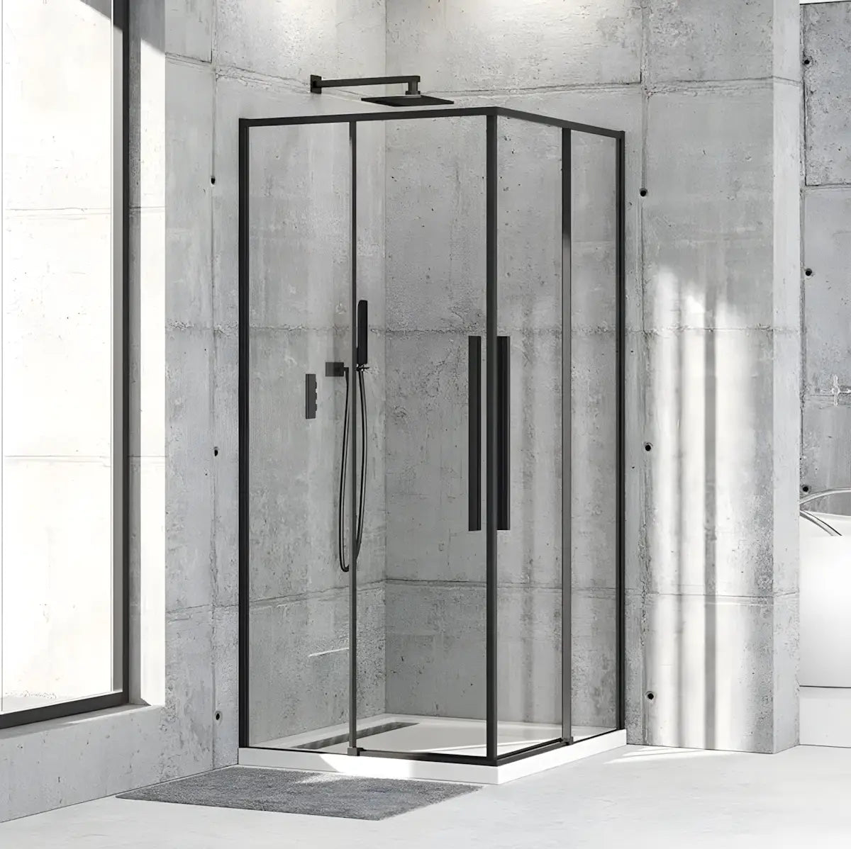 Cabina De Dus Oto 90x90cm Outlet, Sticla Securizata 6mm, Profil Aluminiu Negru, Usi Culisante-Diplon