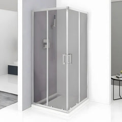 Cabina De Dus Pan 80x80cm Outlet, Sticla Securizata Gri, Profil Aluminiu Cromat, Usi Culisante-Diplon