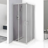 Cabina De Dus Pan 90x90cm, Sticla Securizata Gri, Profil Aluminiu Cromat, Usi Culisante-Diplon