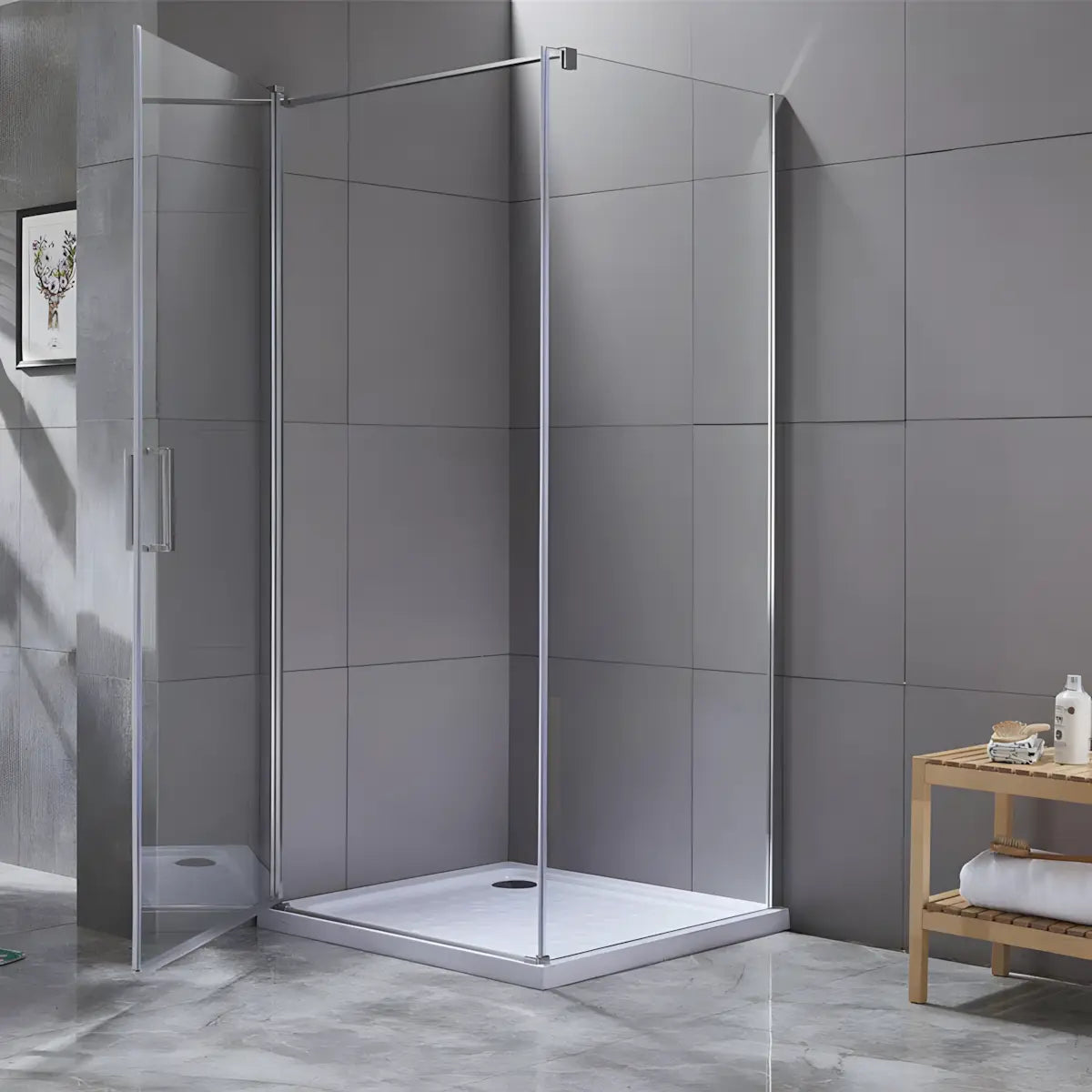 Cabina de Dus BR6601-90*90cm, Sticla Securizata Transparenta 8mm, Profil Aluminiu Cromat-Diplon