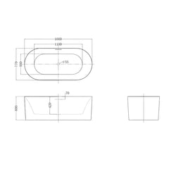 Cada Freestanding Selena 166×77cm, Acril Premium, Finisaj Negru-Diplon