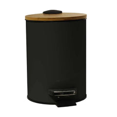 Cos De Gunoi Metalic Cu Capac Din Bambus, SL8606BL-3L Cu Pedala Pentru Deschidere, Culoare Negru, Capacitate 3 Litri-Diplon