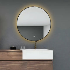 Oglinda Baie Led Magnolia R90cm, Negru Mat, Functie Dezaburire-Diplon