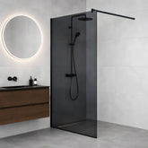 Paravan Dus Walk-In Una 90x195cm Outlet, Sticla Fumurie 8mm, Profil Aluminiu Negru-Diplon