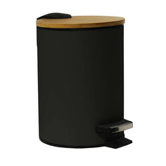 Cos De Gunoi Metalic Cu Capac Din Bambus, SL8606BL-3L Cu Pedala Pentru Deschidere, Culoare Negru, Capacitate 3 Litri
