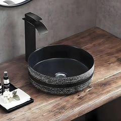 Lavoar Baie pe Blat WB6302 R36cm, Rotund, Material Portelan, Culoare Negru, Design Modern-Diplon