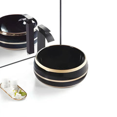 Lavoar Baie pe Blat WB6303 R41cm, Rotund, Material Portelan, Culoare Negru si Auriu, Design Modern-Diplon