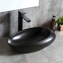 Lavoar Baie WB6331BL 48x31cm, Tip Montare pe Blat, Culoare Negru Mat, Forma Ovala, Fara Gaura Baterie, Fara Preaplin-Diplon