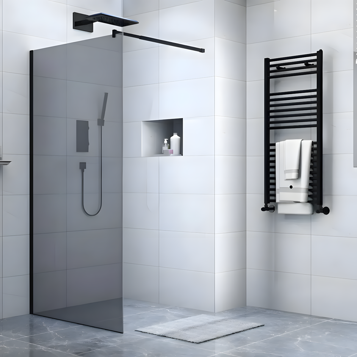 Paravan dus tip walk in BP6612 70*195cm, Diplon, Sticla securizata neagra 8 mm, Profil Aluminiu Negru