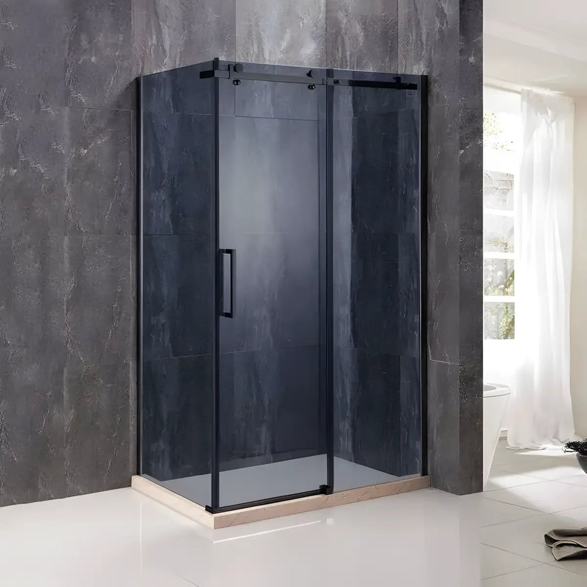 Cabina de dus BR6610CG, Dimensiune 80x100cm, Sticla Securizata Gri 8mm, Profil Negru, Usa culisanta