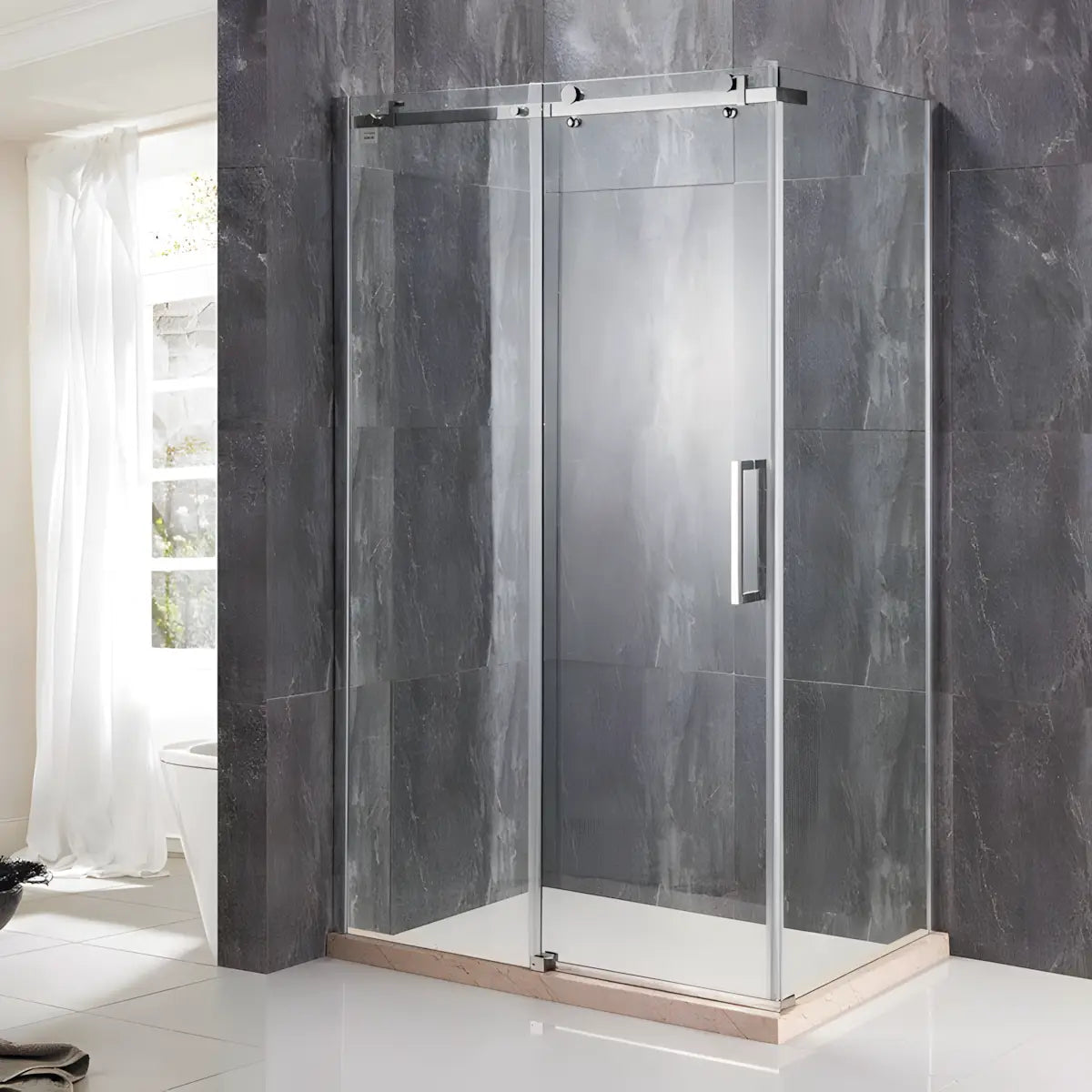 Cabina de dus BR6610, Dimensiune 80X120cm, Sticla Securizata Transparenta 8mm, Profil Inox Cromat, Usa Culisanta