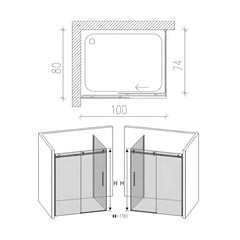 Cabina de dus BR6610CG, Dimensiune 80x100cm, Sticla Securizata Gri 8mm, Profil Negru, Usa culisanta