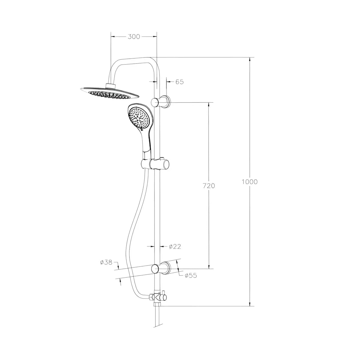 Coloana de dus cu para fixa si mobila Diplon BGQ1611, 1m, 5 Functii, Alama, Crom