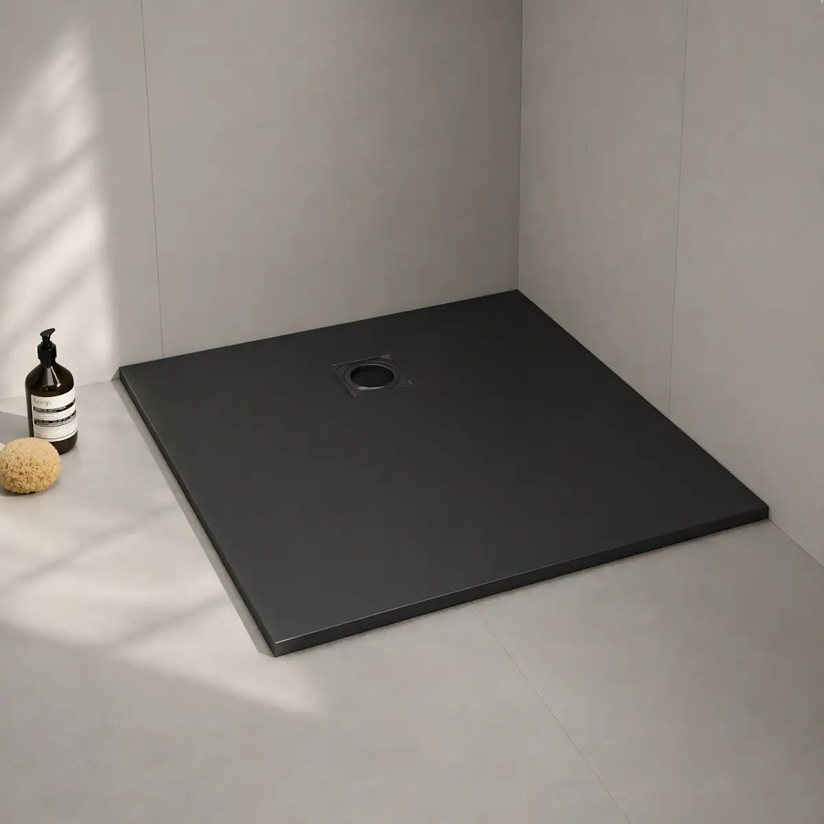 Cadita de Dus Iva 90x90cm, Compozit, Neagra, Model Slim