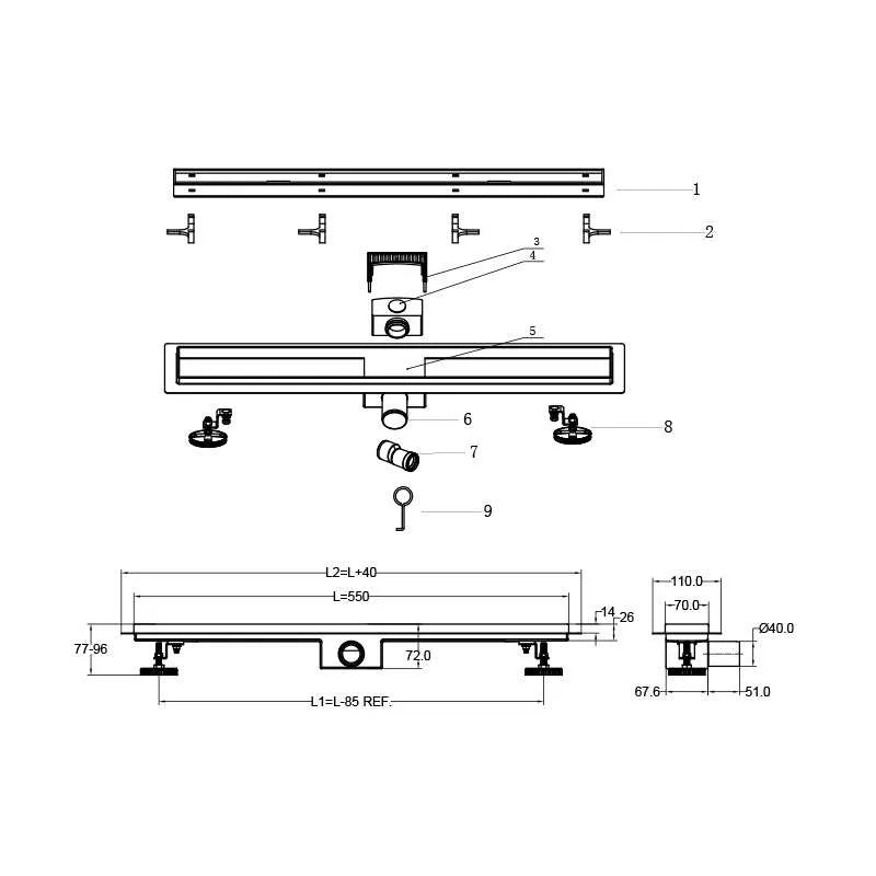 Rigola de Dus BZ8502GL-550mm Auriu din Otel Inoxidabil