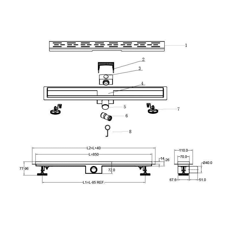 Rigola de Dus BZ8501GL-850mm Auriu din Otel Inoxidabil