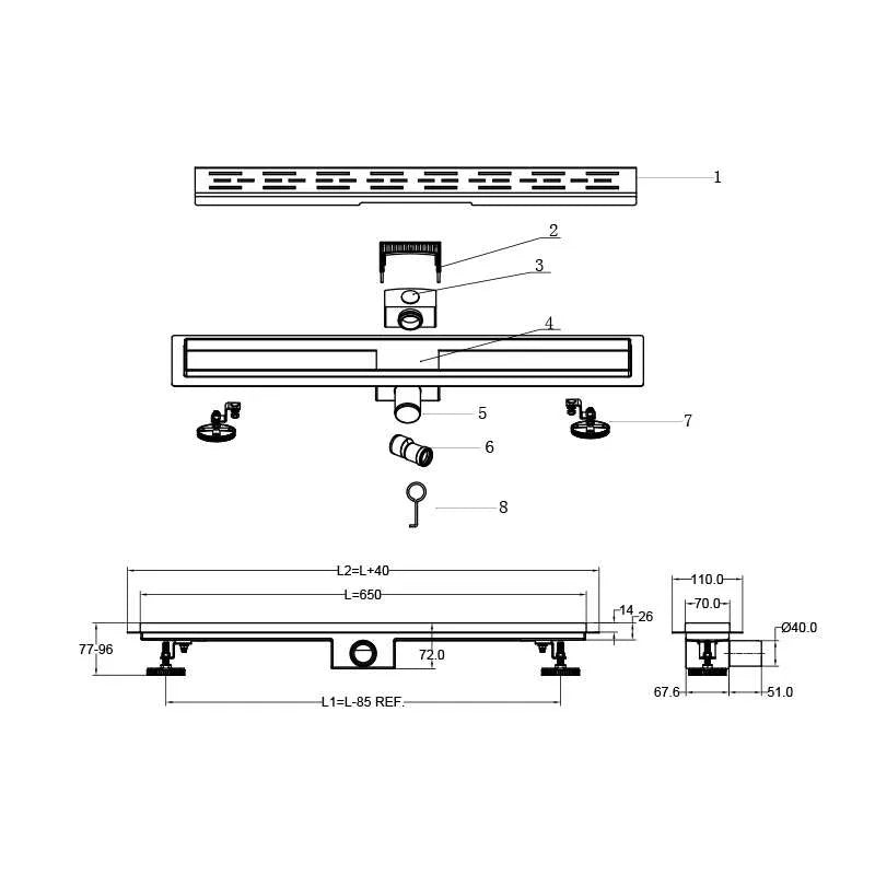 Rigola de Dus BZ8501MB-650mm Negru Mat din Otel Inoxidabil