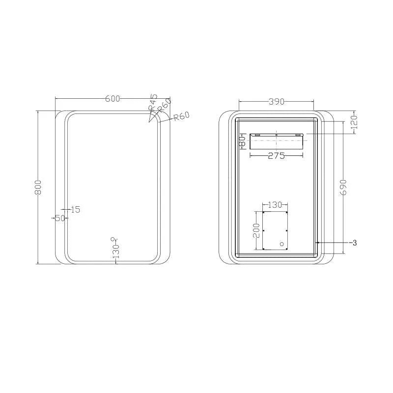 Oglinda de Baie cu Lumina Led J1561N, Dimensiune 60X80cm-Diplon