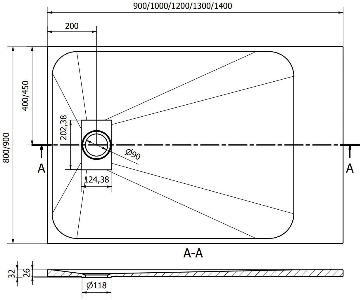 Cadita de Dus SMC 80x100cm, Alb, Sifon Inclus, Mexen