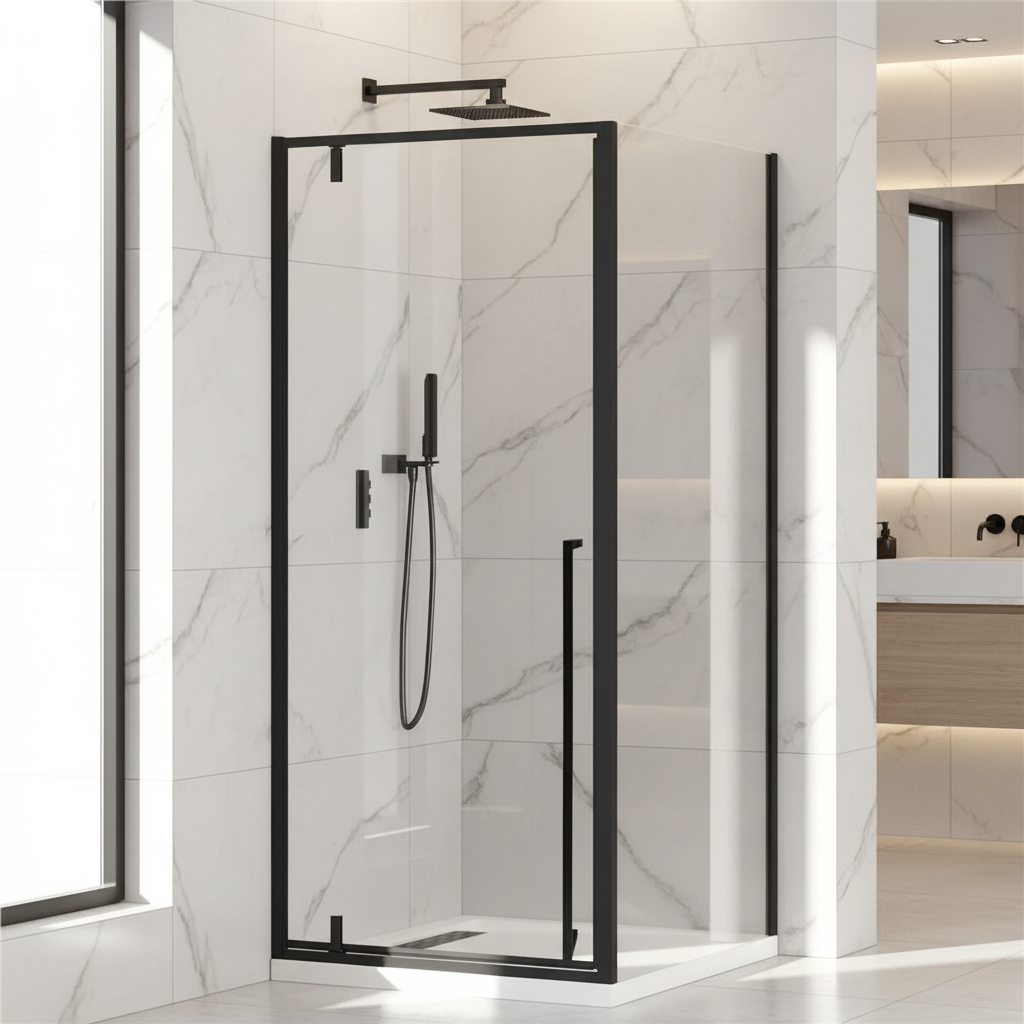 Cabina de dus BR6614CA 90X90cm, Patrata, Sticla Securizata 6mm, Profil Aluminiu Negru