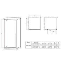 Cabina de dus BR6614CG 90X90cm, Patrata, Sticla Securizata Gri 6mm, Profil Aluminiu Negru