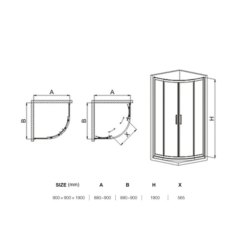 Cabina de dus BR6691AA 90X90cm, Sticla Securizata, Cadru Aluminiu, Usi Culisante