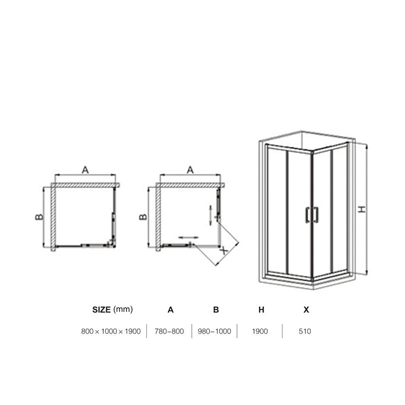 Cabina de dus BR6692CA-80*100cm, Sticla Securizata 5mm, Profil Aluminiu Cromat, Usi Culisante