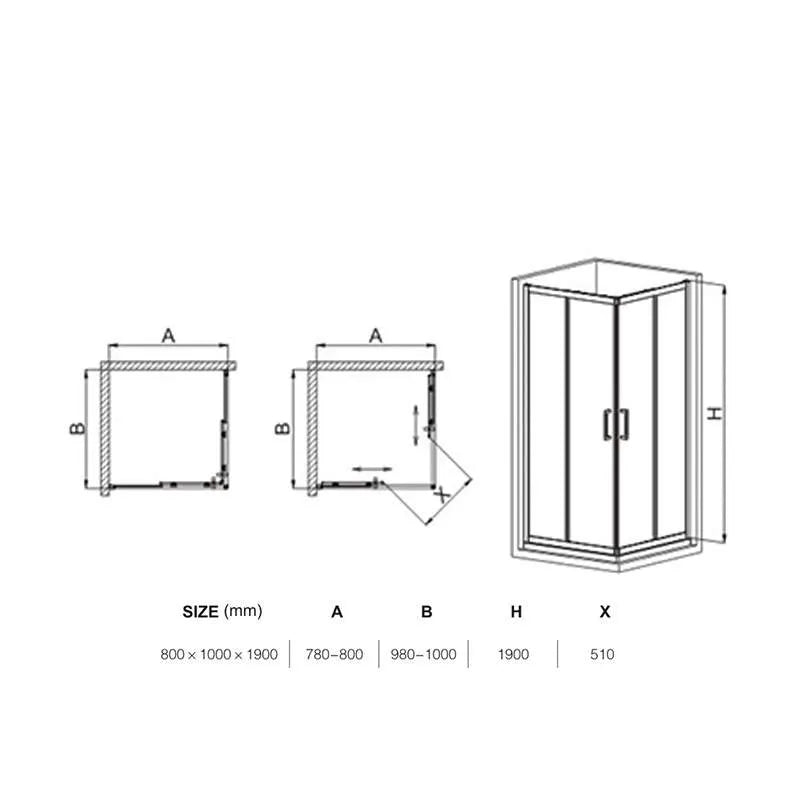 Cabina de dus BR6692CG-80X100cm, Sticla Securizata Gri, Cadru Aluminiu Cromat, usi Culisante