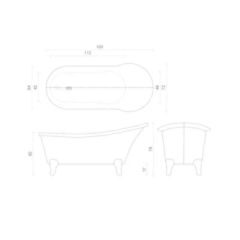 Cada Baie Freestanding Retro Klara 163x72cm, Acril, Finisaj Alb