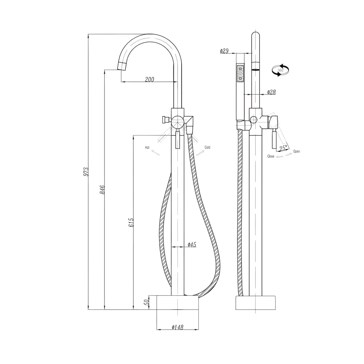 Baterie Cada Freestanding Diplon, ST0801, Material Alama, Finisaj Cromat, Pipa Pivotanta, Cartus Ceramic-Diplon