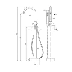 Baterie Cada Freestanding Diplon, ST0801, Material Alama, Finisaj Cromat, Pipa Pivotanta, Cartus Ceramic-Diplon