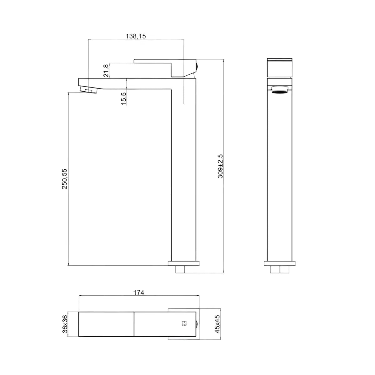 Baterie inalta pentru lavoar ST2532-1BL, Monocomanda, Material Alama, Finisaj Negru Mat, Cartus Ceramic-Diplon