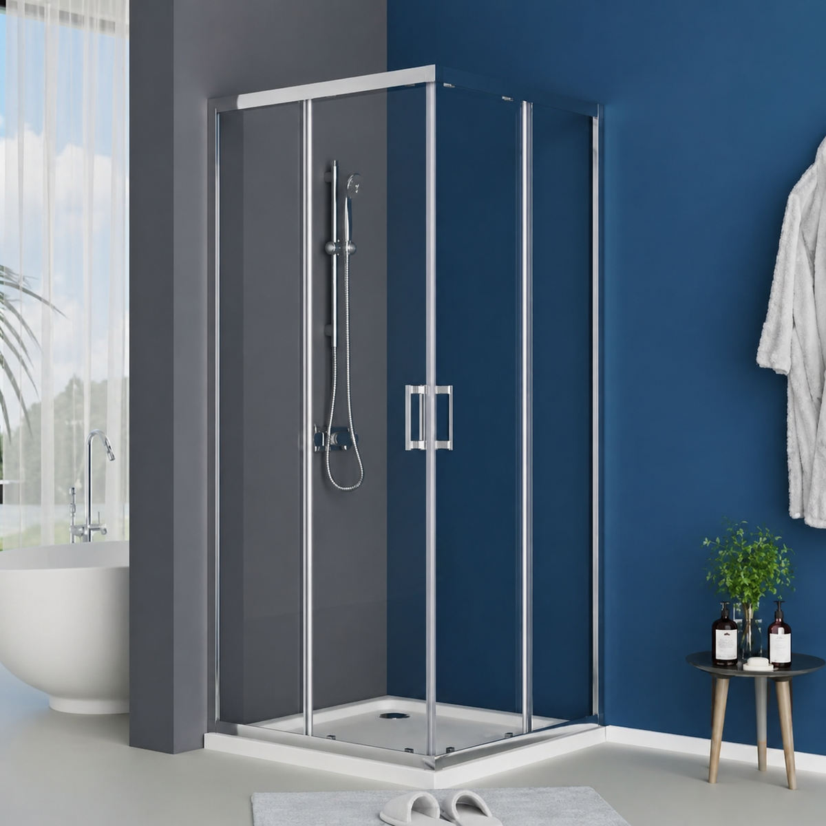 Cabina De Dus Bob 90x90cm, Sticla Securizata 6mm, Profil Aluminiu, Usi Culisante Inchidere Magnetica