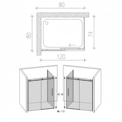 Cabina De Dus Gal 80x100cm, Sticla Securizata Gri 8mm, Profil Aluminiu Negru, Usa Culisanta