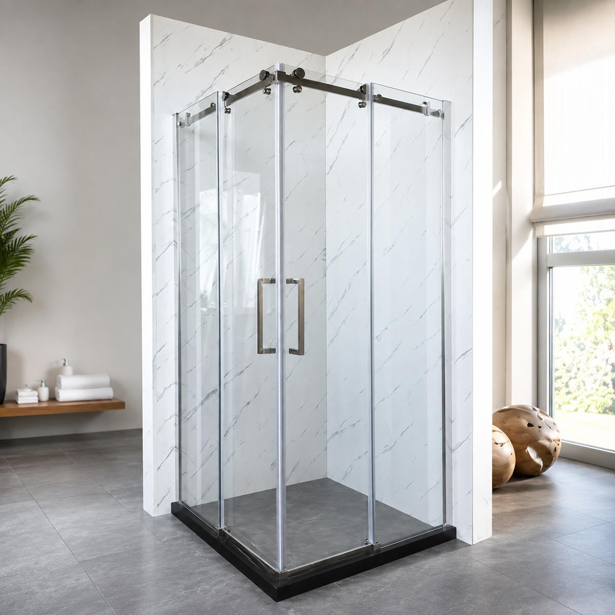Cabina De Dus Gal 90x90cm, Sticla Securizata 8mm, Profil Aluminiu Cromat, Usi Culisante