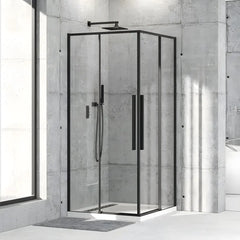 Cabina De Dus Oto 90x90cm Outlet, Sticla Securizata 6mm, Profil Aluminiu Negru, Usi Culisante-Diplon