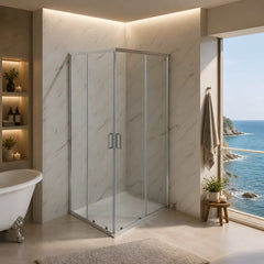 Cabina De Dus Pan 80x100cm, Sticla Securizata, Profil Aluminiu Cromat, Usi Culisante