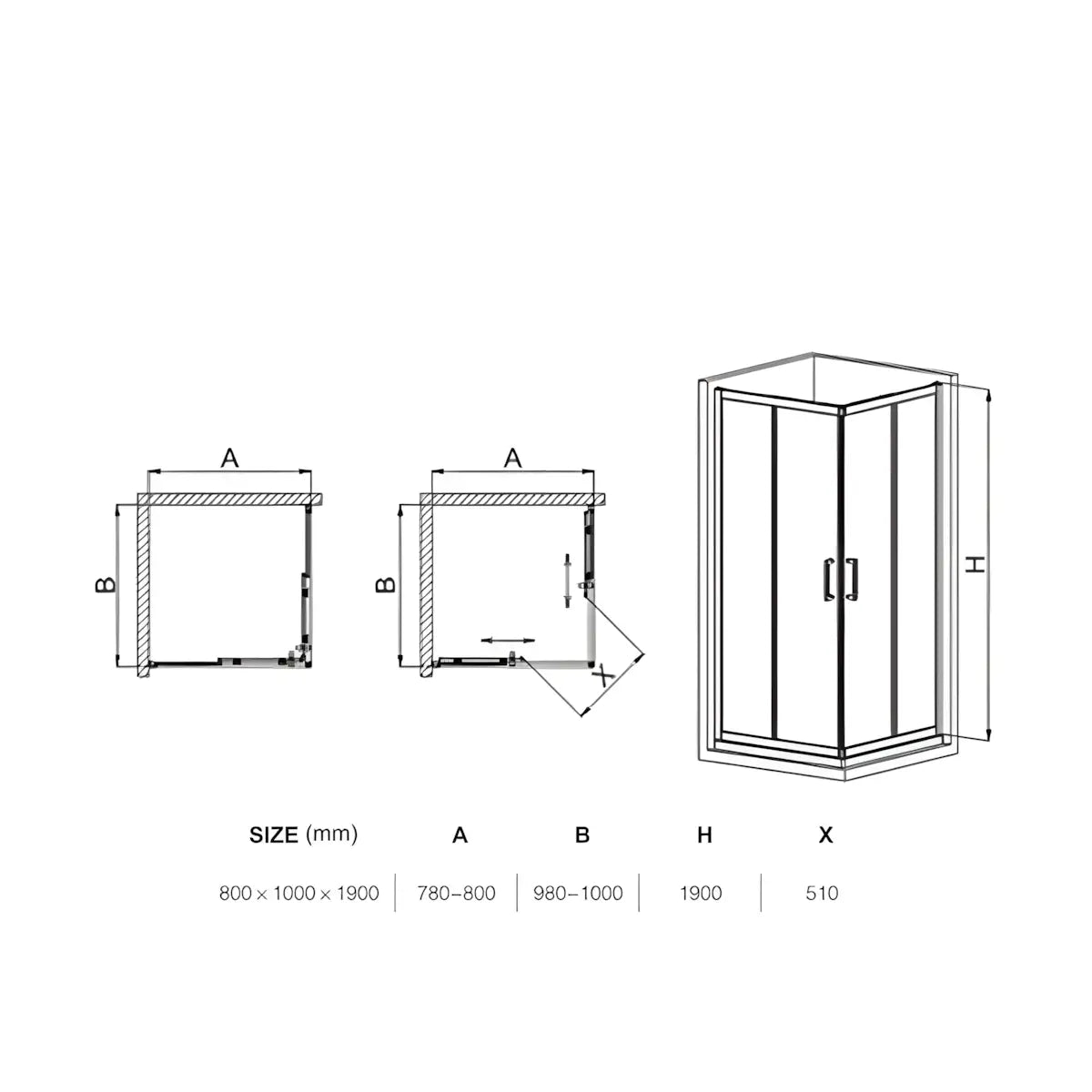 Cabina De Dus Pan 80x100cm Outlet, Sticla Securizata Gri, Profil Aluminiu Cromat, Usi Culisante-Diplon