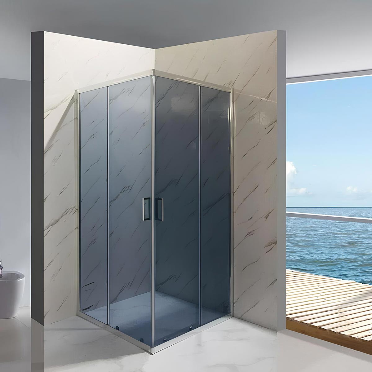 Cabina De Dus Pan 80x100cm Outlet, Sticla Securizata Gri, Profil Aluminiu Cromat, Usi Culisante-Diplon